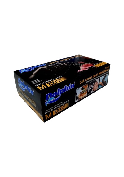 Dolphin Pudrasız Nitril Siyah Muayene Eldiveni 100'lü