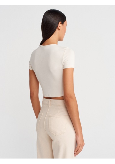 Dilvin 31647 Düğme Detaylı Crop Top-taş Taş