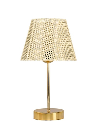 Star Gold Ayaklı Abajur Rattan Hasır Başlık Yatak Odası Salon Masa Lambası 2 Adet Hasır