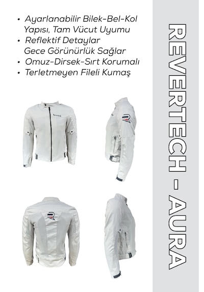 Revertech Aura Beyaz / Bel, Dirsek Ve Sırt Korumalı Motosiklet Montu + Buff