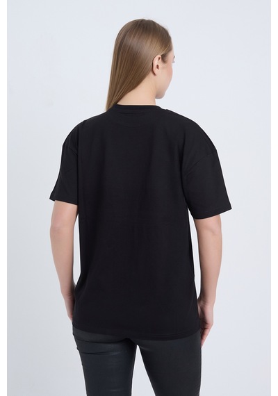 Kadın Oversize Baskılı T-shirt Siyah Garage SIYAH
