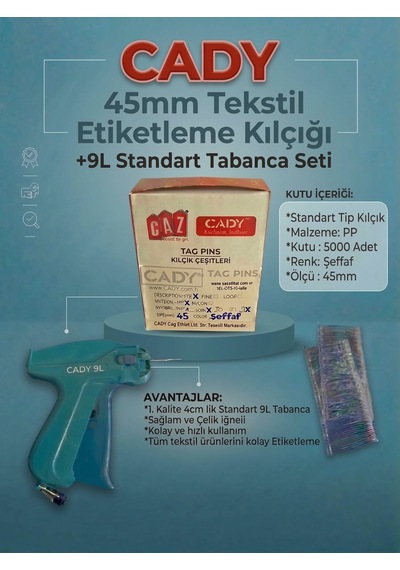 Cady 9l Tabanca+45mm Tekstil Etiketleme Kılçık Seti 5000 Ad