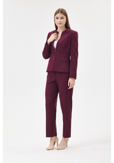 Velnara Moda Mürdüm Klasik Kadın Takım Elbise-sıfır Yaka Ceket & Cepli Dar Paça Pantolun Koyu Mürdüm - 927027358 Koyu Mürdüm