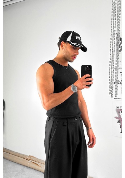 Siyah Cozy Basic Tank Top Likralı Premium Fitilli Atlet Siyah