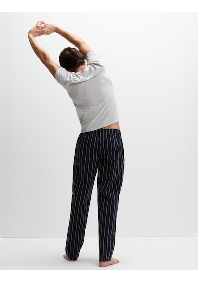 Marks & Spencer Saf Pamuklu Çizgili Pijama Takımı T07000587 Gri