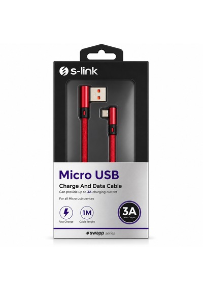 S-link Sw-c555 Micro Usb Hızlı Şarj Ve Veri Aktarım Kablosu 1 Metre Kırmızı