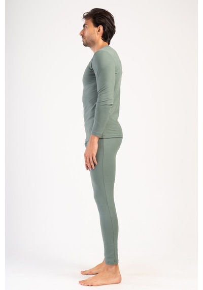 Yake Store Erkek Comfort Kayık Yaka Uzun Kol Iclık Takım - Khakı Haki