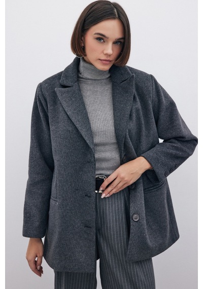 Sateen Düğmeli Kaşe Kaban - Siyah-135249 Siyah