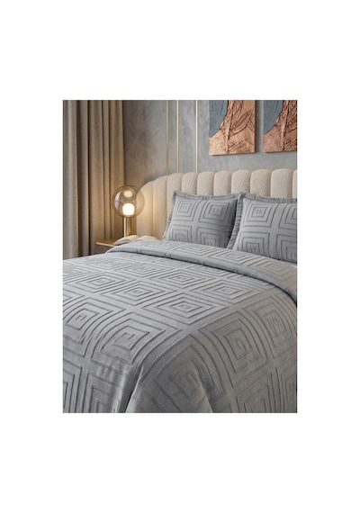 Premium Kabartma Dokulu Royal Model Çift Kişilik Yatak Örtüsü 2 Adet Yastık Kılıfı Dahil 250 X 260 Premium23004 Gri
