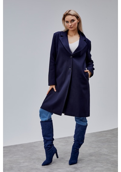 Rosalia Lacivert Regular Fit Kruvaze Kaşe Kaban Lacivert