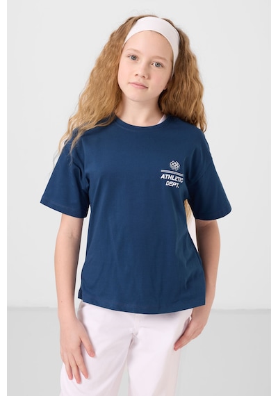 Parlament Pamuklu O Yaka Oversize Fit Baskılı Kız Çocuk T-shirt - 75178 Lacivert