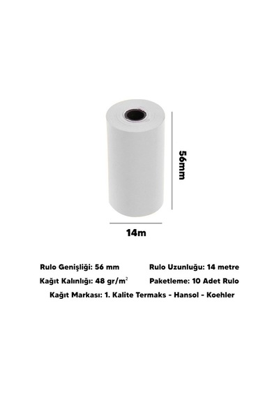 56x14 600 Pos Rulo Koli Termal Pos Rulosu / Pos Kağıdı