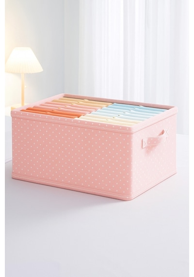 Serstil 2 Adet - Kıyafet Saklama Kutusu Katlanabilir Dolap Içi Düzenleyici 45x25x20cm - Pembe Benekli Pembe Puantiye