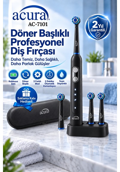 Acura Ac-7101 Döner Başlıklı Profesyonel Şarjlı Diş Fırçası