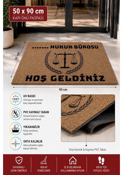 Valerine Life Avukat Hukuk Bürosu Coco Hoş Geldiniz İşyeri Koko Kapı Önü Paspası 50x90cm Kişiye Firm Kahverengi