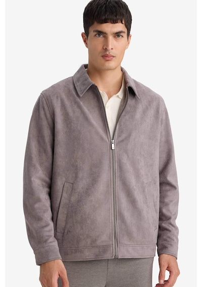 Defacto Regular Fıt Polo Yaka Astarlı Fermuarlı Süet Mont F7871ax26spgr305 Gri-gr305