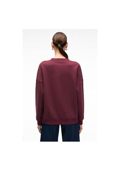 Grımelange AUDRA Kadın Oversize Yuvarlak Yaka Nakış Detaylı Bordo Sweatshirt