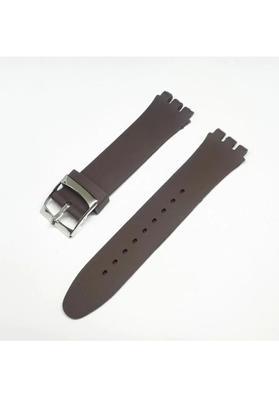 19mm Swatch Uyumlu Chrono Model Slikon Saat Kordonu - Kahve Çok Renkli