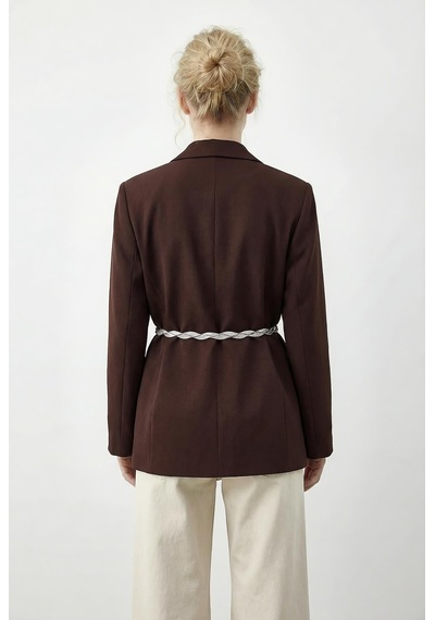 Shade Kadın Kruvaze Yaka Fular Kemerli Kadın Blazer Ceket 8014 60283988 - Kahverengi