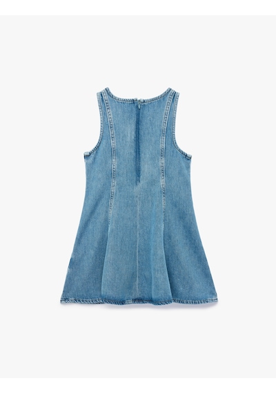 Koton Bol Kesim A Kesim Kolsuz Bisiklet Yaka Denim Elbise Orta İndigo 6skg80016ad