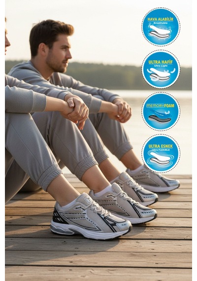 Walkway Buz Gri Fileli Hafif Esnek Hafızalı Taban Unisex Spor Ayakkabı Ruth G Buz-gri