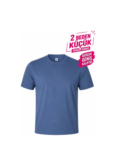 Büyük Beden Pamuklu Likralı Sade Erkek Tişört İndigo