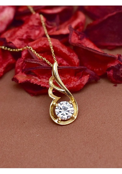 Brezza Lusso Jewelry Zarif Tasarım Melek Kanatlı Taşlı Gümüş Kolye Altın Kaplama 45 CM