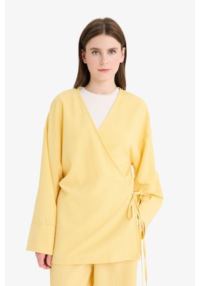 Defacto Relax Fit 2li Takım Gofre Dokulu Uzun Kollu Kimono Pantolon F4095ax25smyl272 Sarı