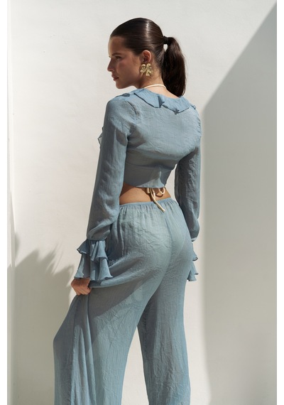 Mai Studios Co. Mai Collection Olivia Mavi Gömlek Pantolon Takım Mavi
