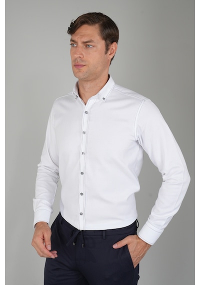 Bisse Erkek Uzun Kollu Regular Fit Haki Dikişli Beyaz Gömlek Gmoks252137 D01 Beyaz