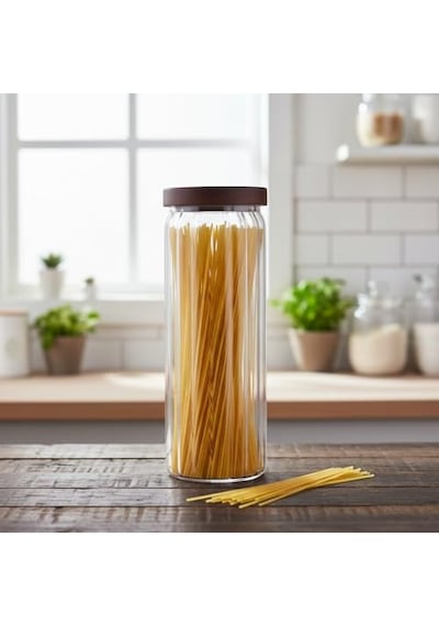 Akasya Kapaklı Uzun Çizgili Cam Kavanoz 1250 Ml Hava Geçirmez, Modern Fitilli Tasarım Gıda Saklama Kabı Maka Diğer