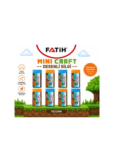 Fatih Mini Craft Desenli Silgi 8'li Set Tozsuz, Pvc İçermez, Yumuşak Silgi