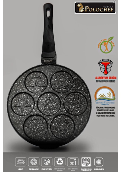 Polochef Ipc-126 Döküm Yanmaz Yapışmaz Emojili Pankek Tava Krep Tavası 26 Cm Siyah