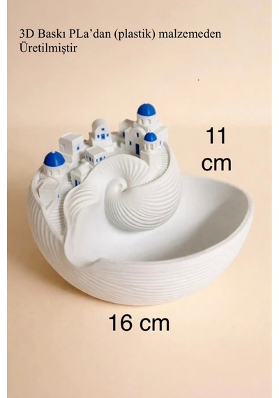 Santorini Temalı Dekoratif Anahtarlık Tabak Deniz Kabuğu Tasarım Anahtarlık Organizer 11x16 Cm