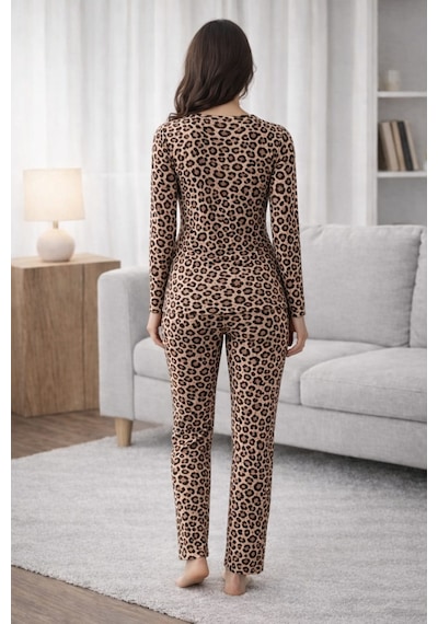 Pemilo Kadın 3584 Uzun Kol Süet Pijama Takımı LEOPAR