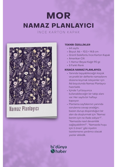1 Yıllık Namaz Planlayıcı Defterim - Mor Çok Renkli