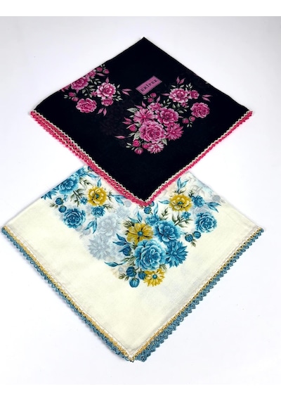 Eripek 2'li Paket Oyalı Pamuk Yazma 6594 Siyah-Krem