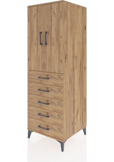 Kronos Dolap Tek Raflı 5 Çekmeceli Tek Askılı 60x59x182 Çam-çam Çam