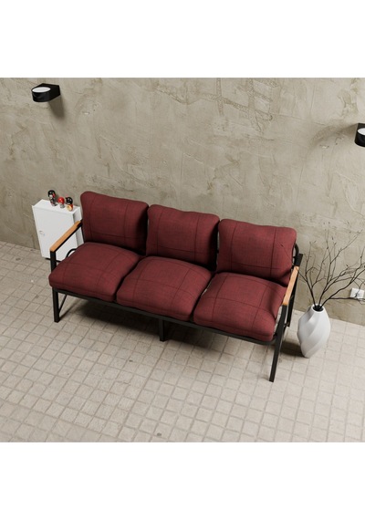 Mb Garden Furnıture Simetri Model, Balkon, Bahçe, Cafe, Metal Koltuk Takımı, Bahçe Takımı , Çay Seti, Üçlü Koltuk Bordo
