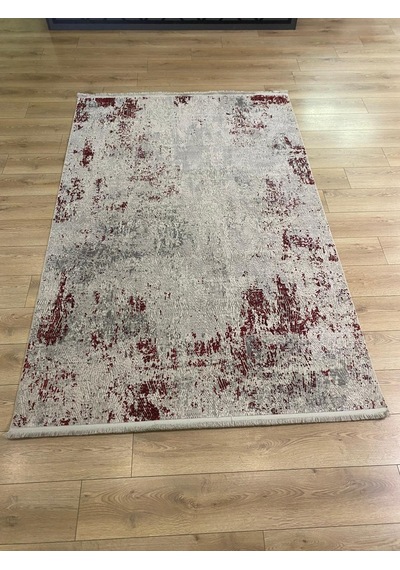 Sanat Halı Doku 1082 Gri Kırmızı Eskitme Desenli Makine Halısı Sarı