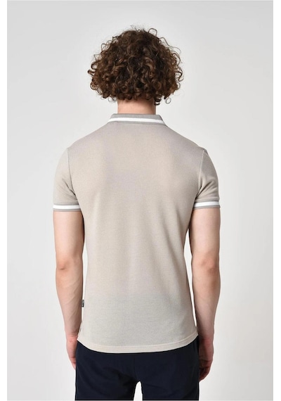 Alexander Gardi Alexandergardı Fermuar Detaylı Polo Yaka T-shirt Barakm Bej - Beyaz