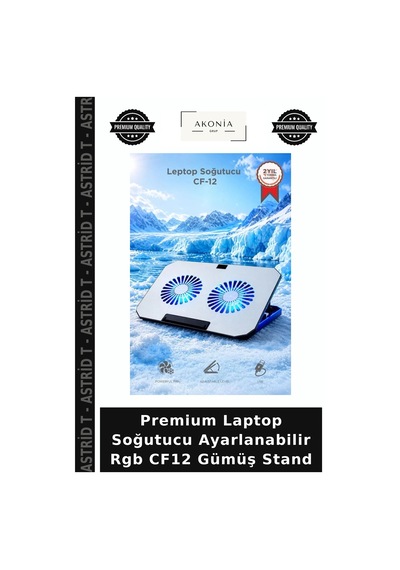 Premium Laptop Soğutucu Ayarlanabilir Rgb Cf12 Gümüş Stand