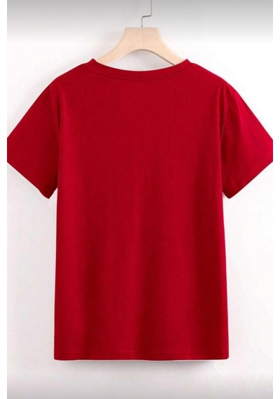 Gold Cherry Kadın Oversize Ön Baskılı Bisiklet Yaka Pamuklu T-shirt Rahat Kesim Kirmizi