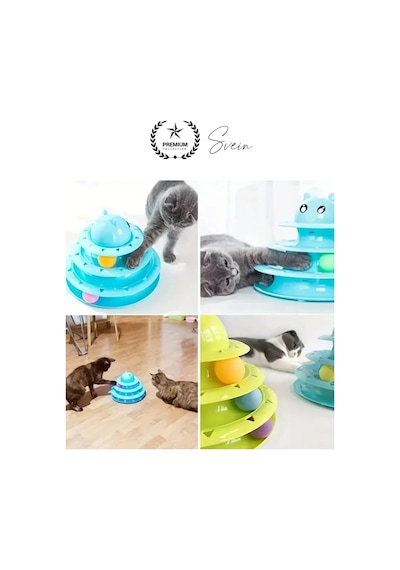 3 Katlı 3 Toplu Kedi Oyuncağı Yuvarlak Eğlence Dönen Hareketli Abs Plastik Çıngıraklı Zeka Gelişim