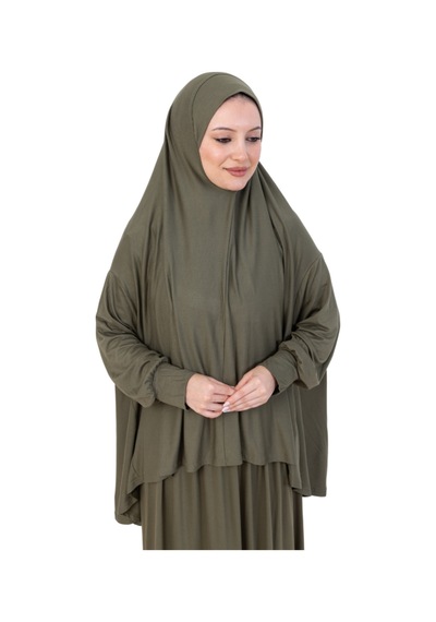 Modish Group İki Parça Namaz Elbisesi Uzun Pamuklu Tesettür Giyim Abaya & Başörtüsü Set Haki