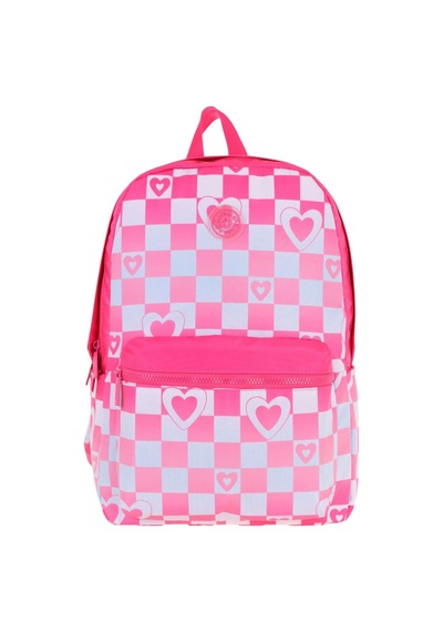 Kaukko Nature Kız Çocuk Üç Bölmeli Pembe Dama Ve Kalp Desenli Okul Sırt Çantası - K1788 Pembe