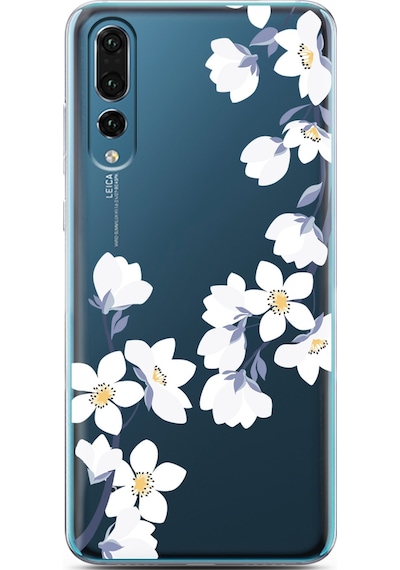 Huawei P20 Pro Art White Flowers Tasarımlı Süper Şeffaf Telefon Kılıfı Çok Renkli