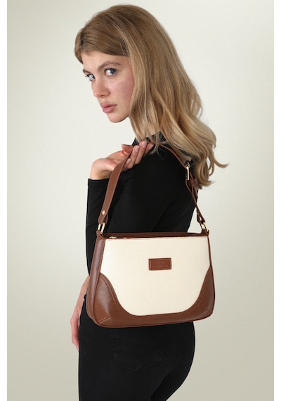 Housebags Ayarlanabilir Omuz Askılı Kahverengi Soft Krem Bag Kanvas Krem