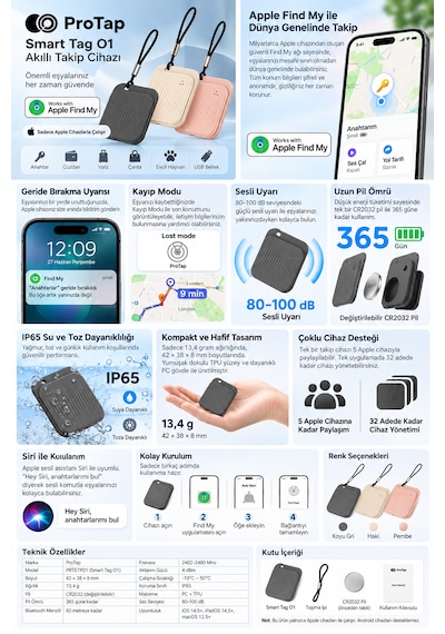 Protap Smart Tag O1 Akıllı Takip Cihazı Apple Bul Uyumlu Apple iOS Bluetooth Gps Eşya Bulucu Anahtar Çanta Valiz Cüzdan Takip Etiketi 1 Protap Smart Tag O1 Akıllı Takip Cihazı Apple Bul Uyumlu Apple iOS Bluetooth Gps Eşya Bulucu Anahtar Çanta Valiz Cüzdan Takip Etiketi 1