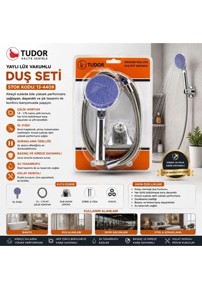 Jenerik Krom Vakumlu Lüks Duş Seti - 150 Cm Metal Yaylı Hortum